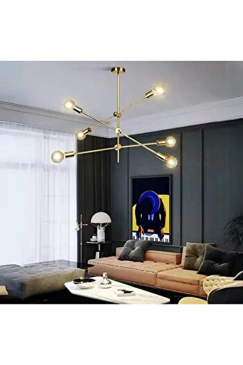 LED CONCEPT LED chandelier with lampshades, gold, asymmetrical, 100x39x100cm, 6xE27