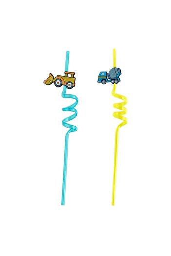 SHOPIENS Reusable Plastic Straws Set - Truck Design, Lime Green & Turquoise, 2 pcs