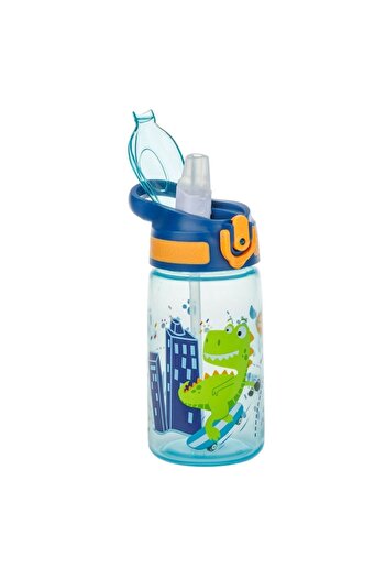 ANTBRO Sticla Apa Copii, Pop Up Dinozaur, Mecanism Silicon, Capacitate 500ml, Albastru