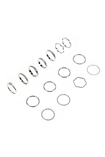 ANTBRO Set Rings, Language of Jewels, Wedding Bands, 15 Pieces, Silver Color, Strass Model