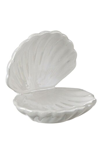 SHOPIENS Jewelry Organizer Box, Shell Model, Ceramic, Iridescent White, 11x9x11 cm
