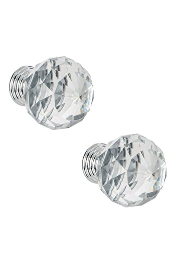 SHOPIENS Set de mânere pentru mobilă, aliaj de aluminiu cu cristal, argintiu, 28 mm, 2 bucăți