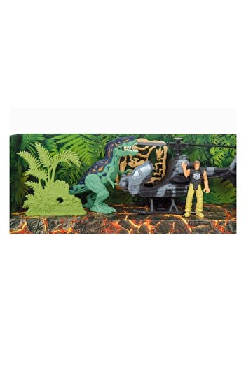 OEM Dinosaur Playset, Dinosaur Attack, Helicopter and Figures, Multicolor, 3+ Years