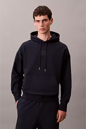 Calvin Klein Men's Regular Fit Premium Terry Hooded Sweatshirt - Dark Navy Blue