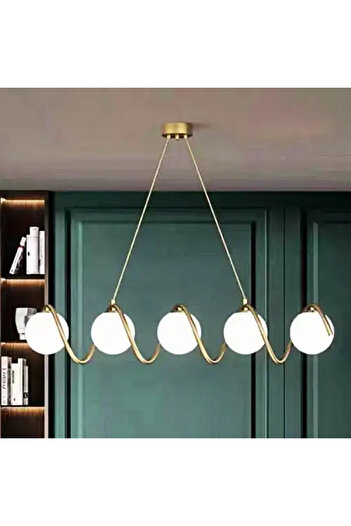 LED CONCEPT Pendant lamp with lampshades, gold, linear, 90x20x100cm, bulb model 5xE27