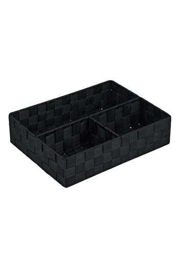 SHOPIENS Storage Basket Rattan Model, 3 Compartments, 32x25x8 cm, Black