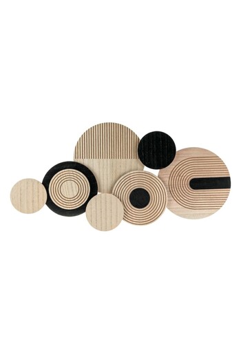 SHOPIENS Wooden Wall Decoration, Circle Model, and Black, 67.5x34x2.5cm