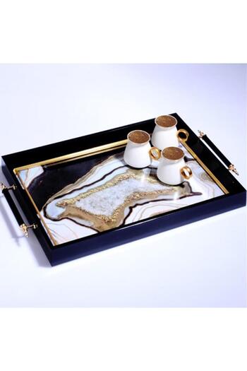 Kosova Sa-214 Luxury Rectangular Tray with Handles 50 X 31 cm Black