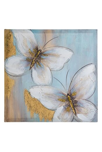 SHOPIENS Oil Painting Canvas - Butterflies with Gold Glitter Details, 40x40x1.8 cm