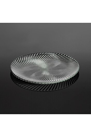 SHOPIENS Round Transparent Glass Platter, 30.5 cm Diameter, Striped Pattern - MYONNA