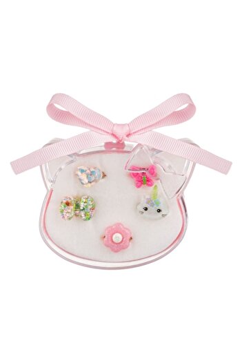 ANTBRO Children's Ring Set, 5 Pieces, Multicolor, Cat Lid Box, Heart Butterfly Unicorn Flower Pattern