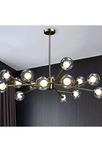 LED CONCEPT LED chandelier with lampshades, gold, round, 105x105x100cm, 15xG9