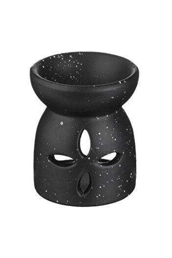 SHOPIENS Ceramic Perfume Oil Holder, Perforated Flower Design, Matte Black, 6.5x8 cm