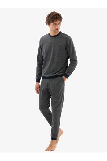 Blackspade Men's Anthracite Pajama Set – Striped Pattern, Long Sleeves, Elasticated Cuffs C1T0N804