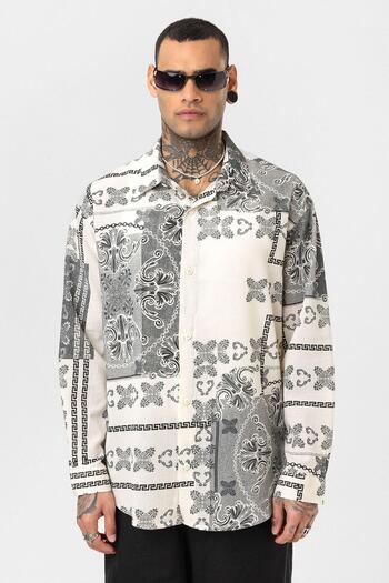 VAMOSCLO Ethnic Patterned Oversize Shirt Black