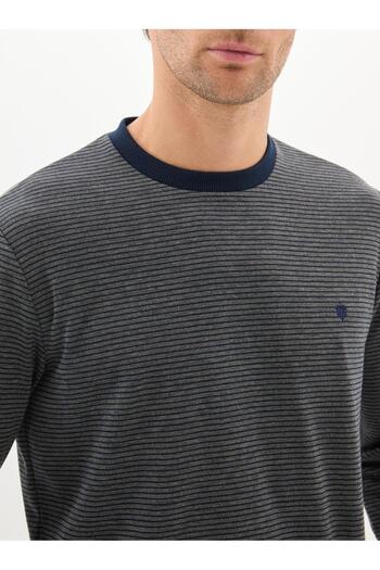 Blackspade Men's Anthracite Pajama Set – Striped Pattern, Long Sleeves, Elasticated Cuffs C1T0N804