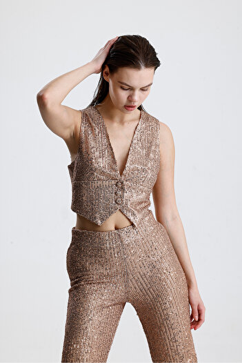 Sense Lined Pulpayet Evening Dress Vest |   Ylk36418 Milk Coffee
