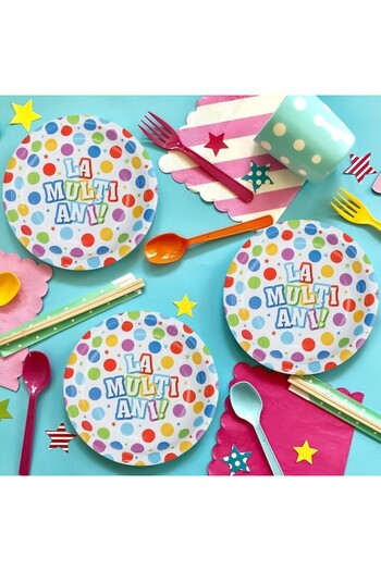 SHOPIENS Set 10 Pieces Cardboard Plates 18cm with Colored Dots and Print 'Happy Birthday' for Kids' Celebrati
