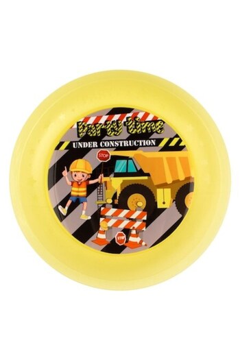 SHOPIENS Farfurie Plastic 21cm Galbena Reutilizabila Cu Model Vehicule De Santier Si Imprimeu Party Time Pent