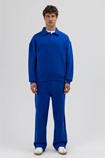 İLKCET MODA Світшот Düğmeli Mavi Premium Oversize Unisex
