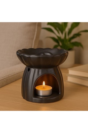 SHOPIENS Black Ceramic Flower Holder for Scented Oil Ø11x11cm Aromatherapy