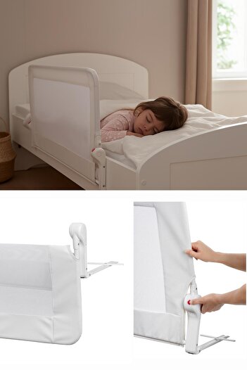 Wellgro 120X65 cm Bed Barrier with Leather Cover, Folding Bed Guard Rail, White