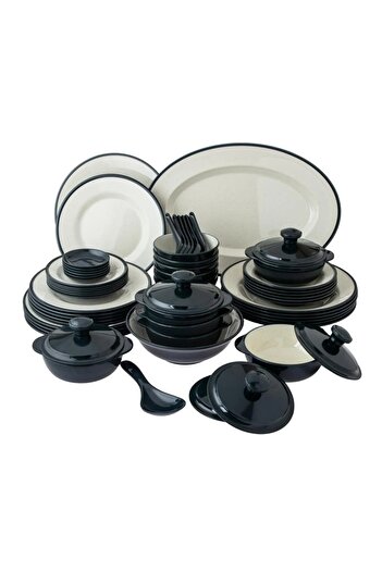 ORIAN 57-piece navy melamine dinner set for 6 people