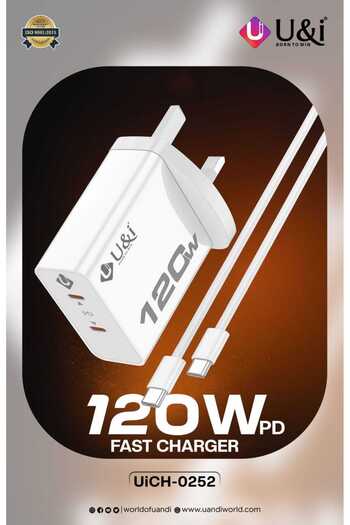 U & I Born To Win 120W PD Fast Charger with Dual USB-C Ports | USB-C to C Cable