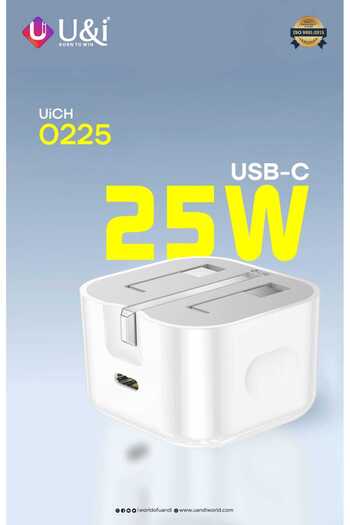 u & i 25W USB-C Power Adapter, Type-C Fast Charging, White