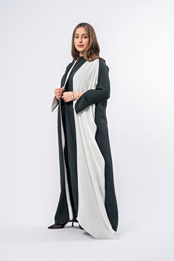 outline Elegant olive green abaya with a soft white cotton shawl