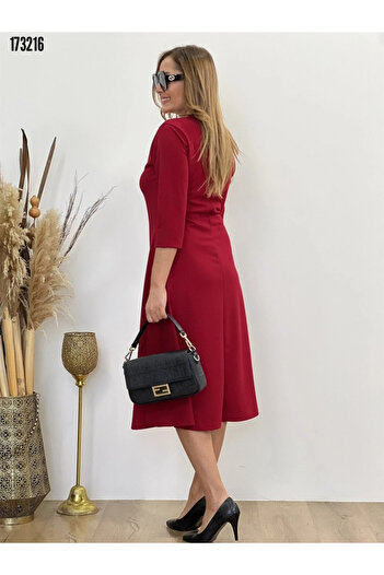 Kokosh moda Women's Long Three-Quarter Sleeve Crew Neck Midi Modal Dress