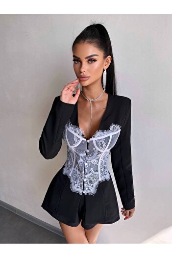 Friday Mood Women's Lace Detailed Shorts Jacket Set