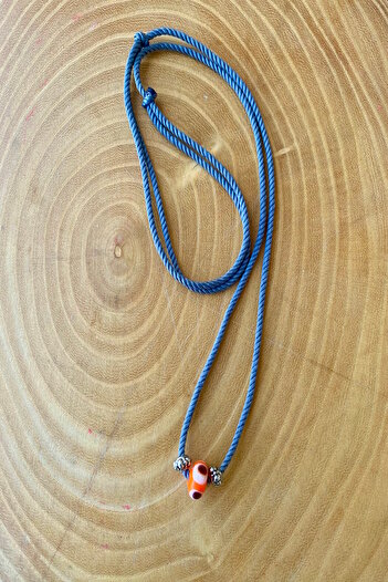 Shepidi Orange Glass Beads, Gray Twisted Rope Necklace