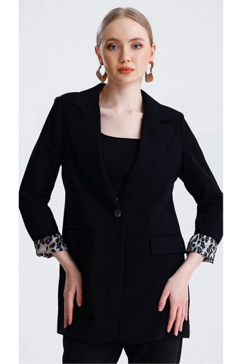 solena sln Women Shawl Collar Leopard Lined Single Button Blazer Jacket