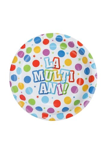 SHOPIENS Set 10 Pieces Cardboard Plates 18cm with Colored Dots and Print 'Happy Birthday' for Kids' Celebrati