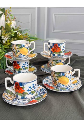 ROSSEV Turkish Coffee Cup Italy Garden 6 Person Set 12 Pieces
