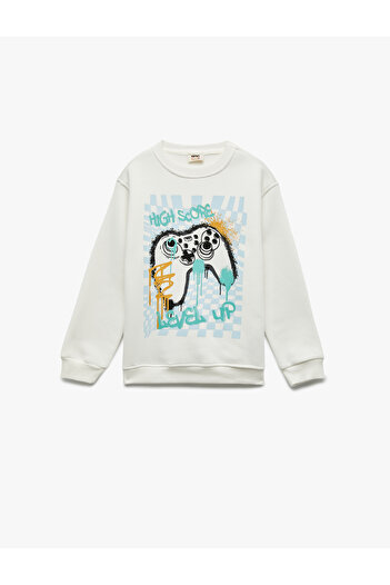 Koton Printed Long Sleeve Crew Neck Hooded Sweatshirt