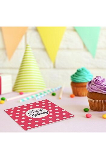 SHOPIENS Set 20 Servetele Masa 2 Straturi 33x33cm Fucsia Mov Cu Buline Si Imprimeu Happy Birthday