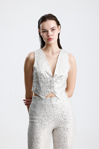 Sense Lined Pulpayet Evening Dress Vest |   Ylk36418 Beige