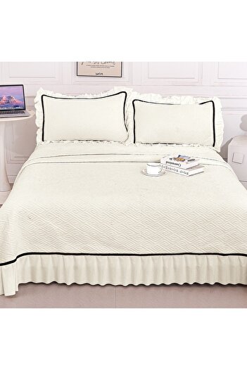 Casa de vis Online Double-sided duvet set, Casa de Vis Online, quilted, 3 pieces, cream, 220 x 240 cm, CC-45