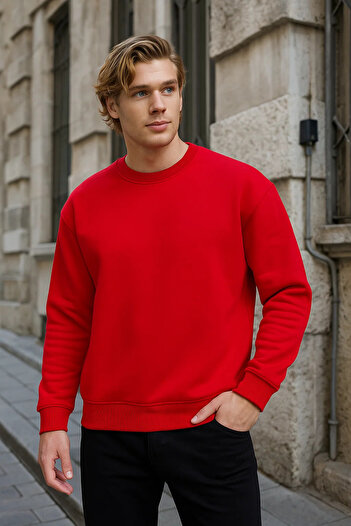 COMBİNE MİCHAİL Men's Comfortable Basic Winter Loose 3-Piece Sweatshirt