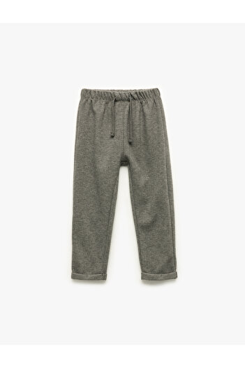 Koton Patterned Viscose Blend Trousers with Lace-Up Waist