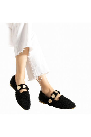 ayhnshoes Women's Buckled Furry Plush Home Slippers