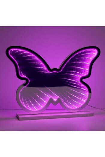 SHOPIENS LED Infinity Mirror Butterfly Fuchsia Black Lamp 25x6x19.5cm Neon USB with 60 LED 3D Mirror