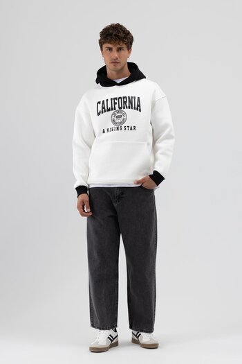 VAMOSCLO Double Color Printed Oversize Sweatshirt Ecru