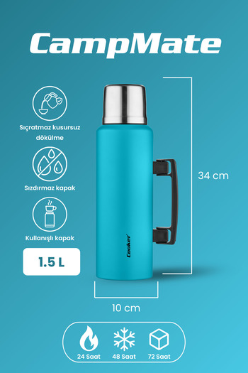 Cooker 1.5 Liter Double Layer Steel Thermos-24 Hours Hot, 48 Hours Cold, with Handles (Camping, Picnic, Office, Travel)