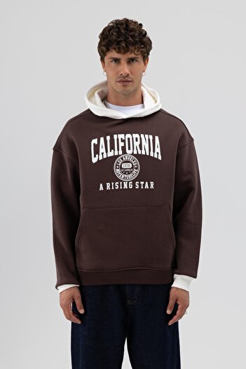 VAMOSCLO Double Color Printed Oversize Sweatshirt Brown