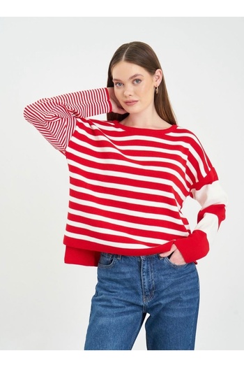 OKSHEN Women's Three Stripe Knit Sweater