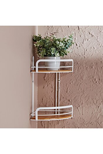Generic 2-Tier Bamboo Corner Shelf