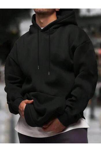 Polo State Men's Relaxed Fit Hooded Kangaroo Pocket Sweatshirt Black
